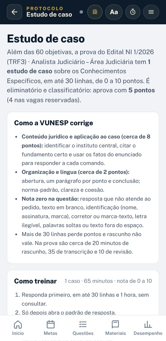 Tela do estudo de caso no App Protocolo TRF3