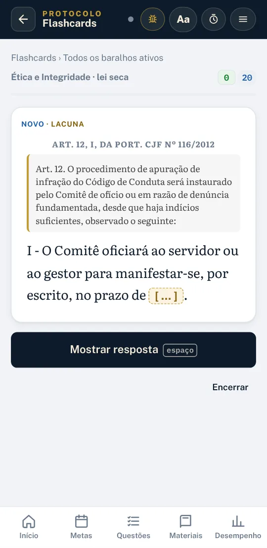 Tela de flashcards