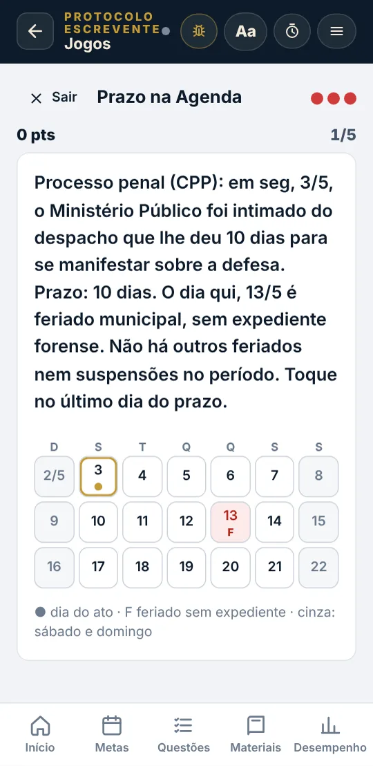 Tela do jogo Prazo na Agenda
