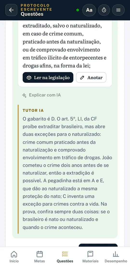 Tela de questões com Tutor IA