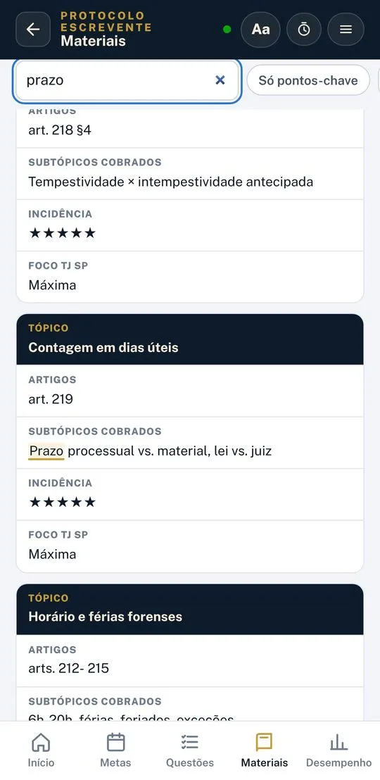 Tela de resumo
