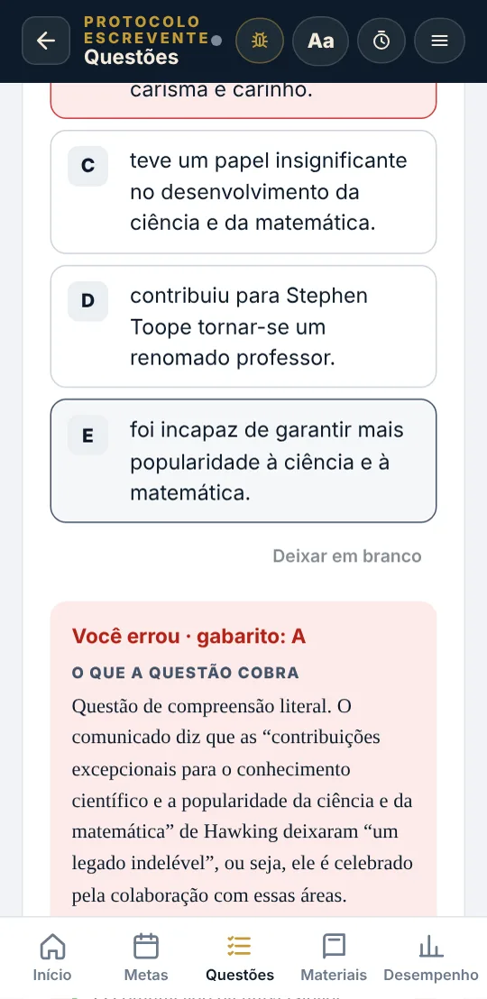 Tela de questão comentada das provas do TJSP