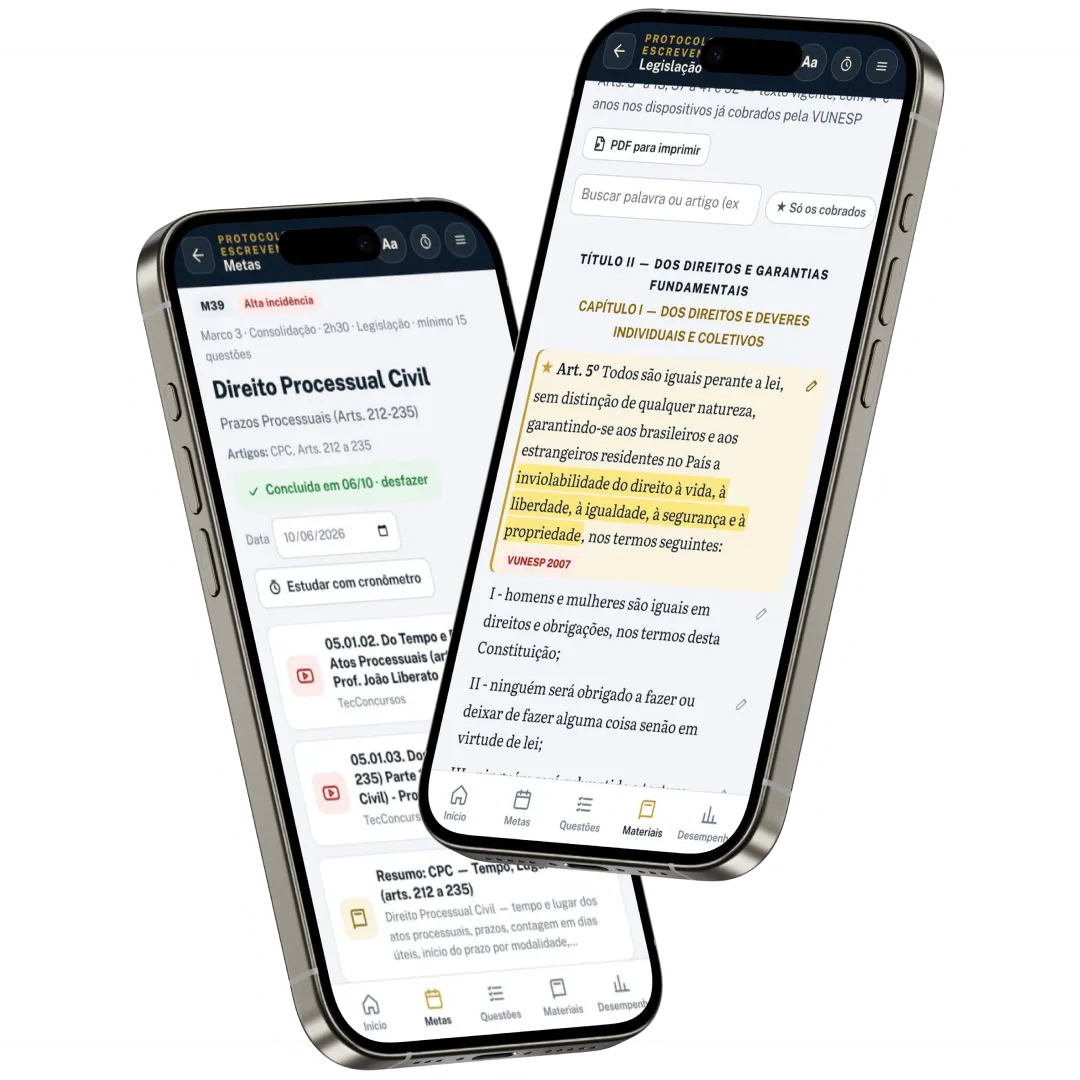 Telas de Metas e Legislação do app em dois celulares